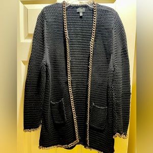 Chain detail black cotton cardigan